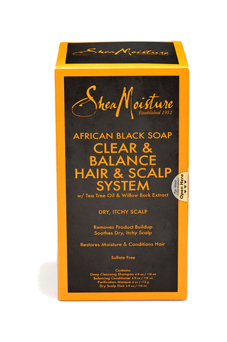 SHEA MOISTURE AFRICAN BLACK SOAP CLEAR & BALANCE HAIR & SCALP SYSTEM - Hair Junki